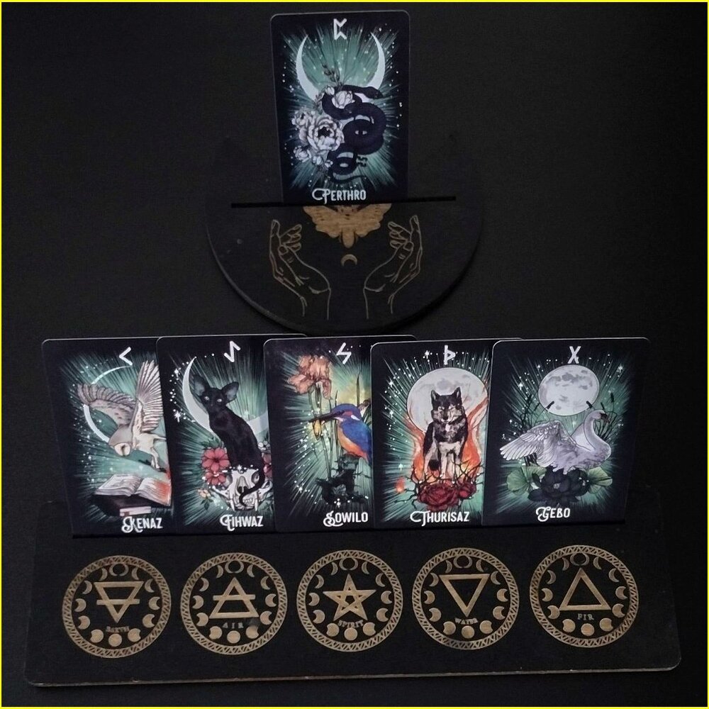 New 2 pc. Wood Divination Card Holder Set